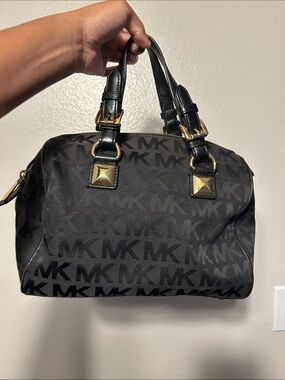 Michael Kors Black MK Logo Satchel with Gold Hardware